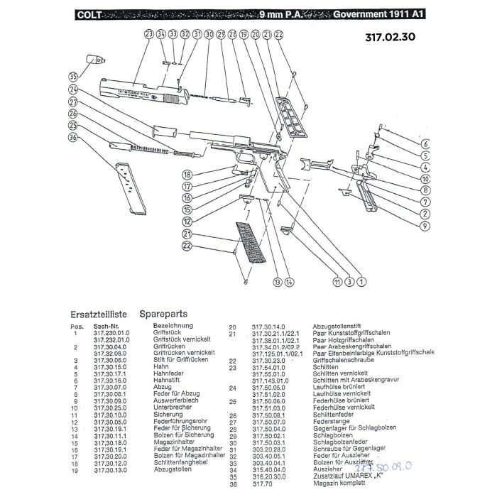 Pièce détachée Umarex réf. 317.30.18.0 Verrou chargeur Colt 1911