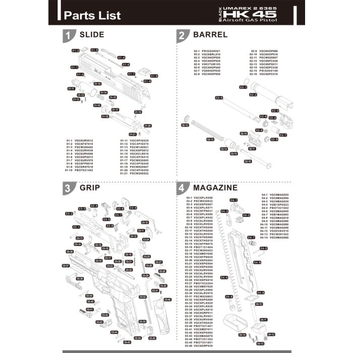 Pièce détachée Umarex réf. 2.6365.10.05.1 Verrou de culasse gauche HK45