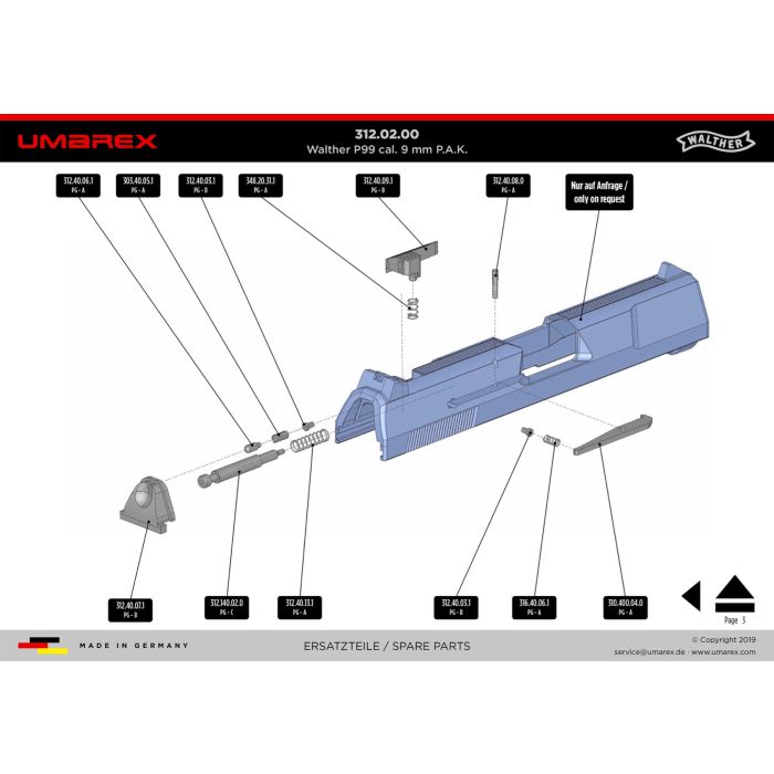 Pièce détachée Umarex ref. 310.400.04.0 Extracteur Walther P99