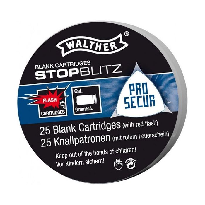Cartouches a blanc flash rouge cal. 9mm PAK Pistolet x 25 Walther 