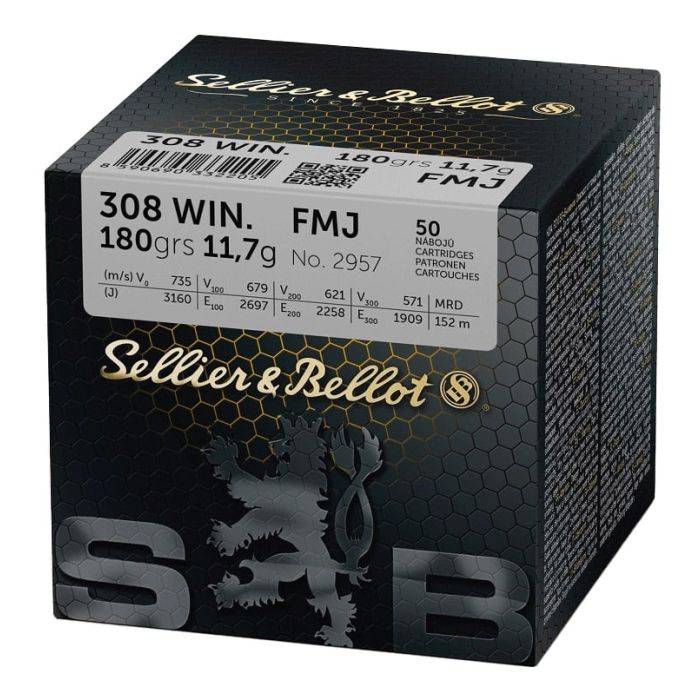 Cartouches 308 Win 180 grains FMJ x 50 Sellier & Bellot