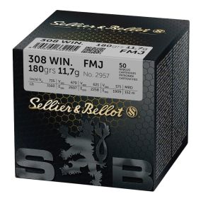 Cartouches 308 Win 180 grains FMJ x 50 Sellier & Bellot