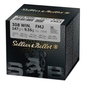 Cartouches 308 Win 147 grains FMJ x 50 Sellier & Bellot