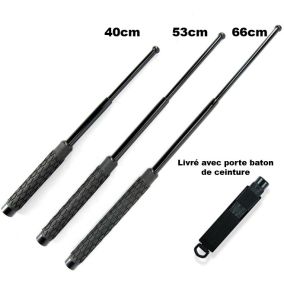 Matraque télescopique 40cm tige acier manche anti-dérapant